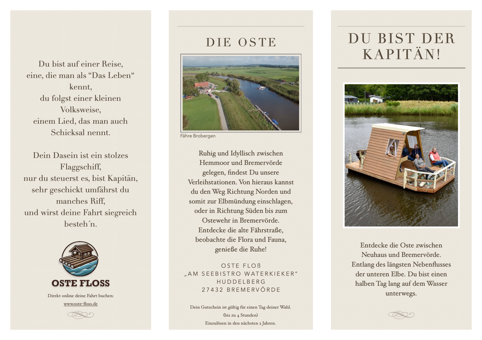 Gutschein 4 Stunden Oste Floß mit dem Ostefloß Bremervörde
